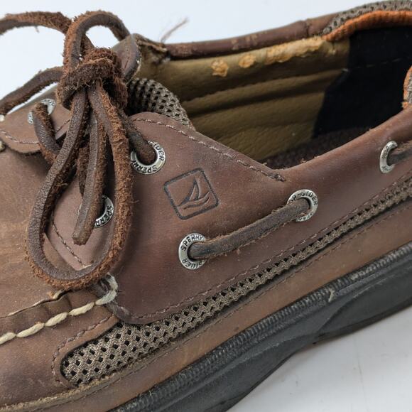 Sperry Boy 13.5 Boat Shoes Brown Leather Top Sider Cutter Lace Up Loafer Uniform - Picture 14 of 15